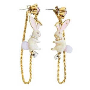 Betsey Johnson Ski Bunny Earrings Rare Vintage Jewelry Set Pink Gold Drop Studs